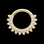 Two Row Prong Set Gem Cluster Front Facing Hinged Segment Clicker Hoop Earring / Nosering – 14Kt White Gold