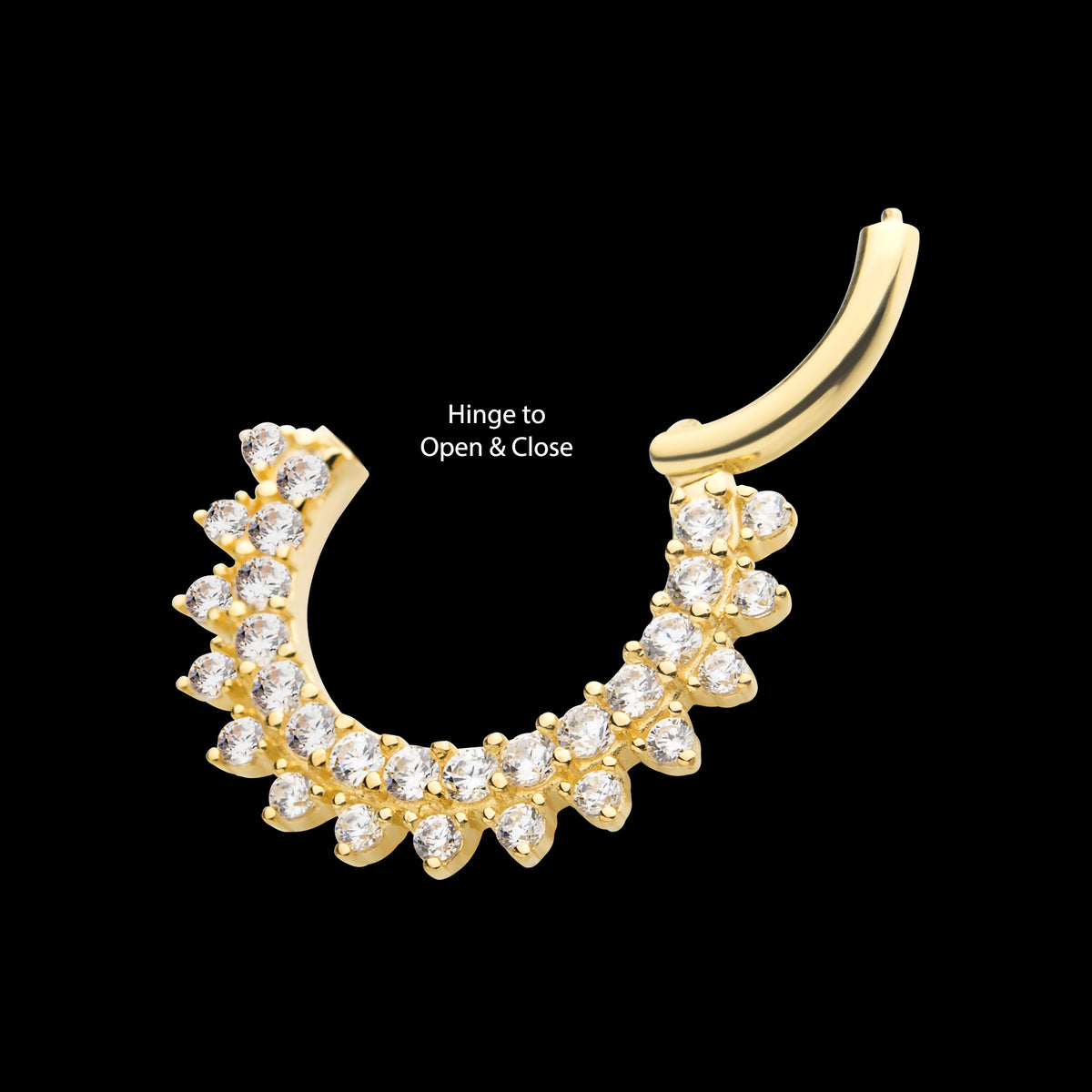 Two Row Prong Set Gem Cluster Front Facing Hinged Segment Clicker Hoop Earring / Nosering – 14Kt White Gold