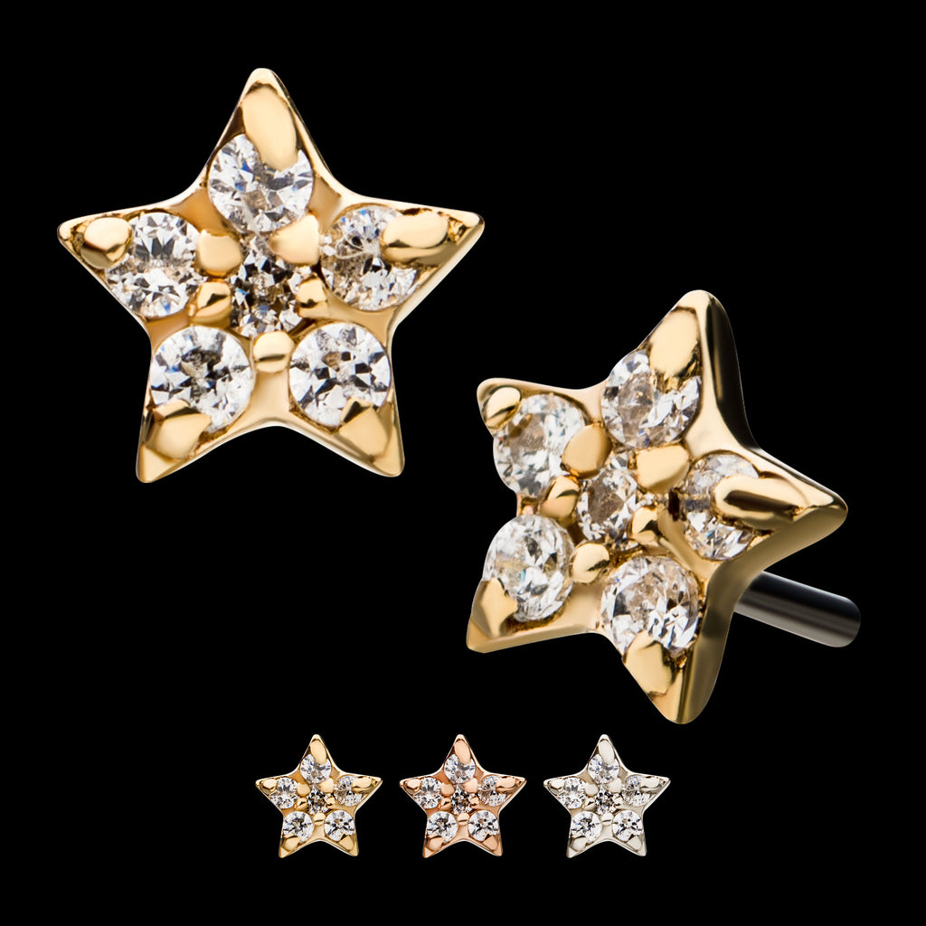 Multi-Clear CZ Star Flatback Stud Earring / Nosering - Clear CZ in 14Kt Gold
