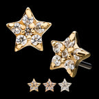 Multi-Clear CZ Star Flatback Stud Earring / Nosering - Clear CZ in 14Kt Gold