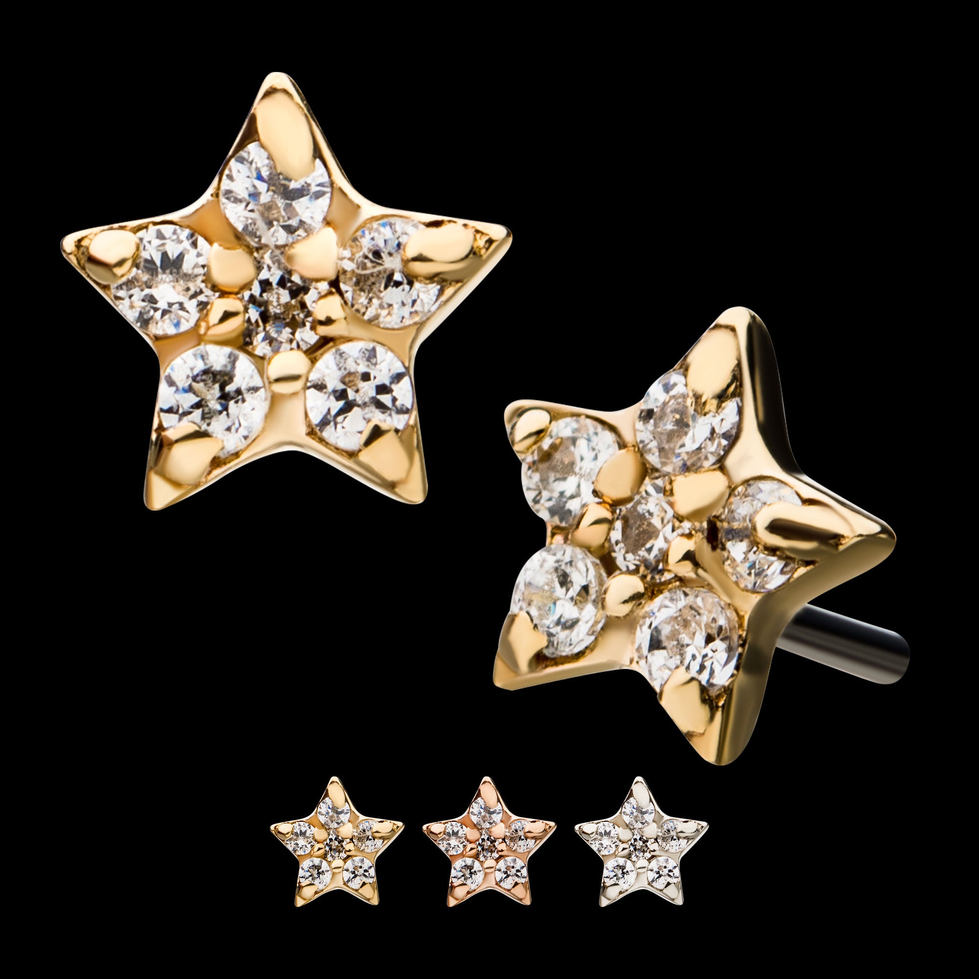 Multi-Clear CZ Star Flatback Stud Earring / Nosering - Clear CZ in 14Kt Gold
