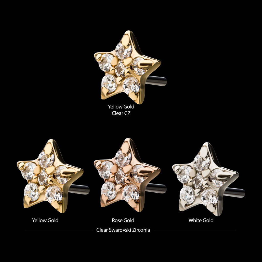 Multi-Clear CZ Star Flatback Stud Earring / Nosering - Clear CZ in 14Kt Gold
