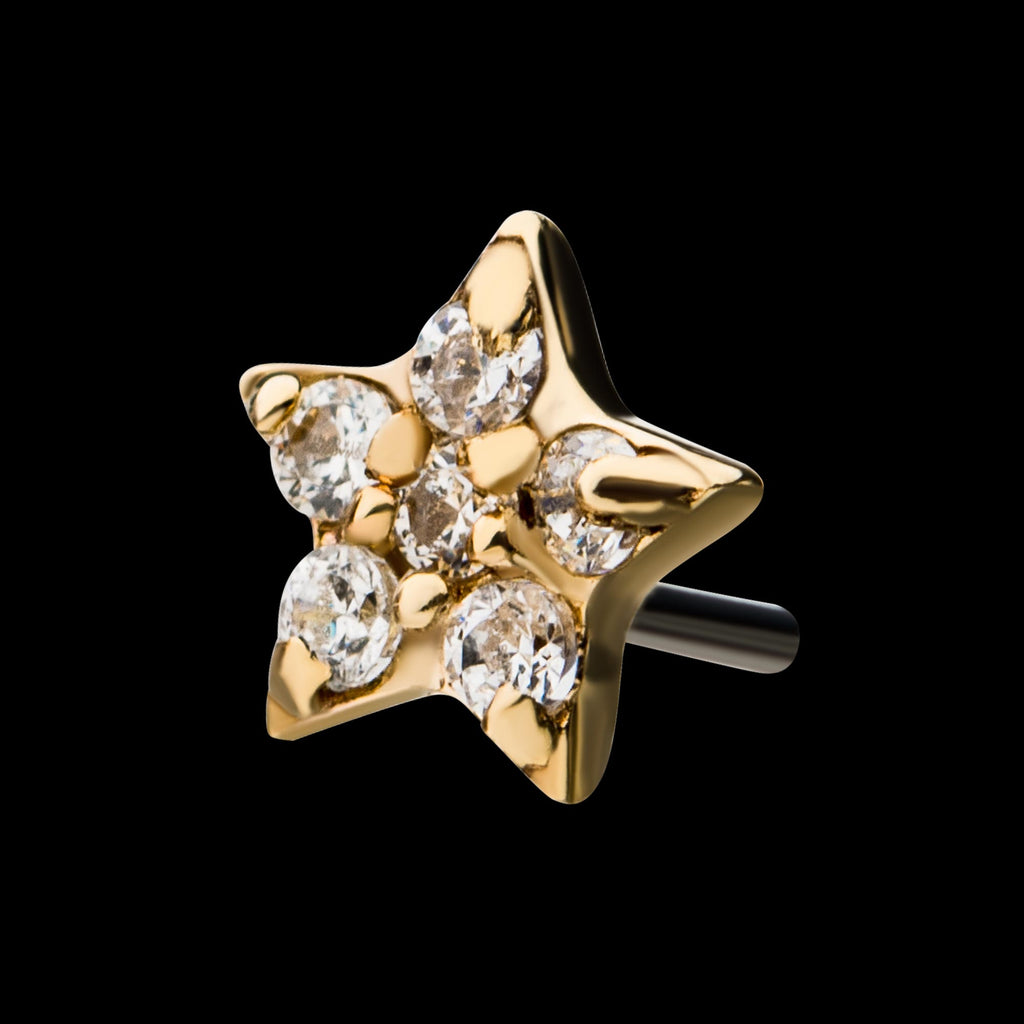 Multi-Clear CZ Star Flatback Stud Earring / Nosering - Clear CZ in 14Kt Gold