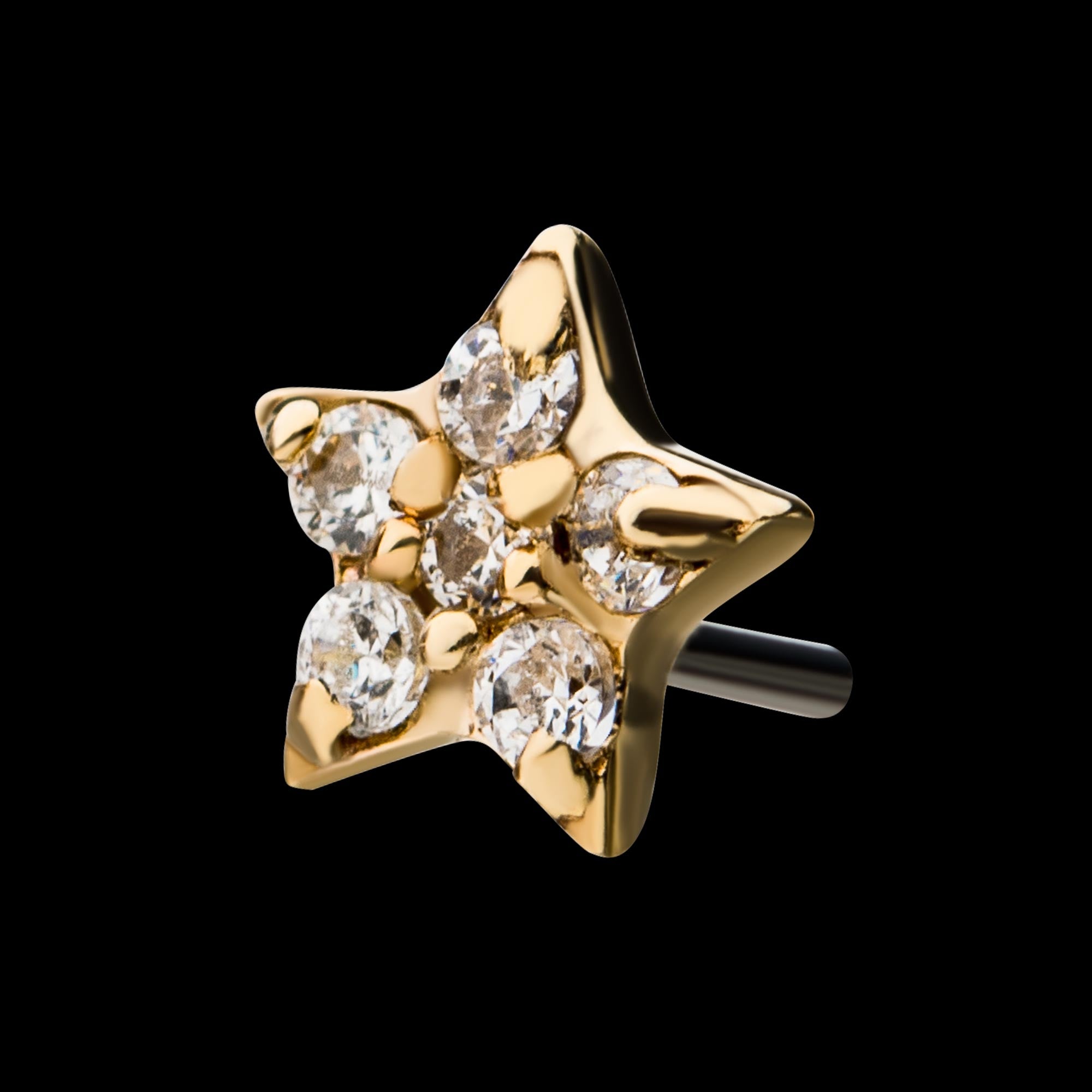Multi-Clear CZ Star Flatback Stud Earring / Nosering - Clear CZ in 14Kt Gold