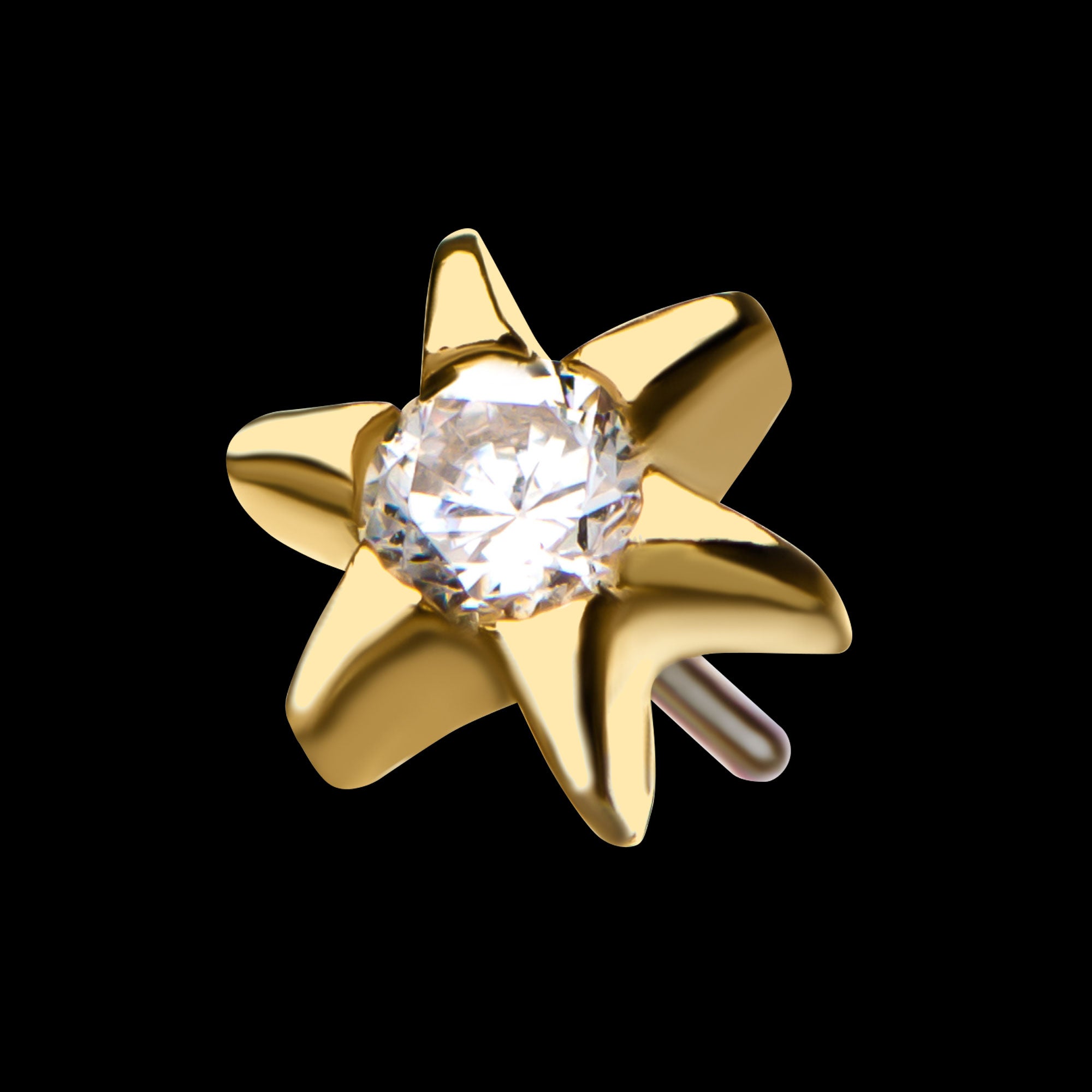 Round Clear CZ Star Flatback Stud Earring / Nosering - Clear CZ in 14Kt Yellow Gold