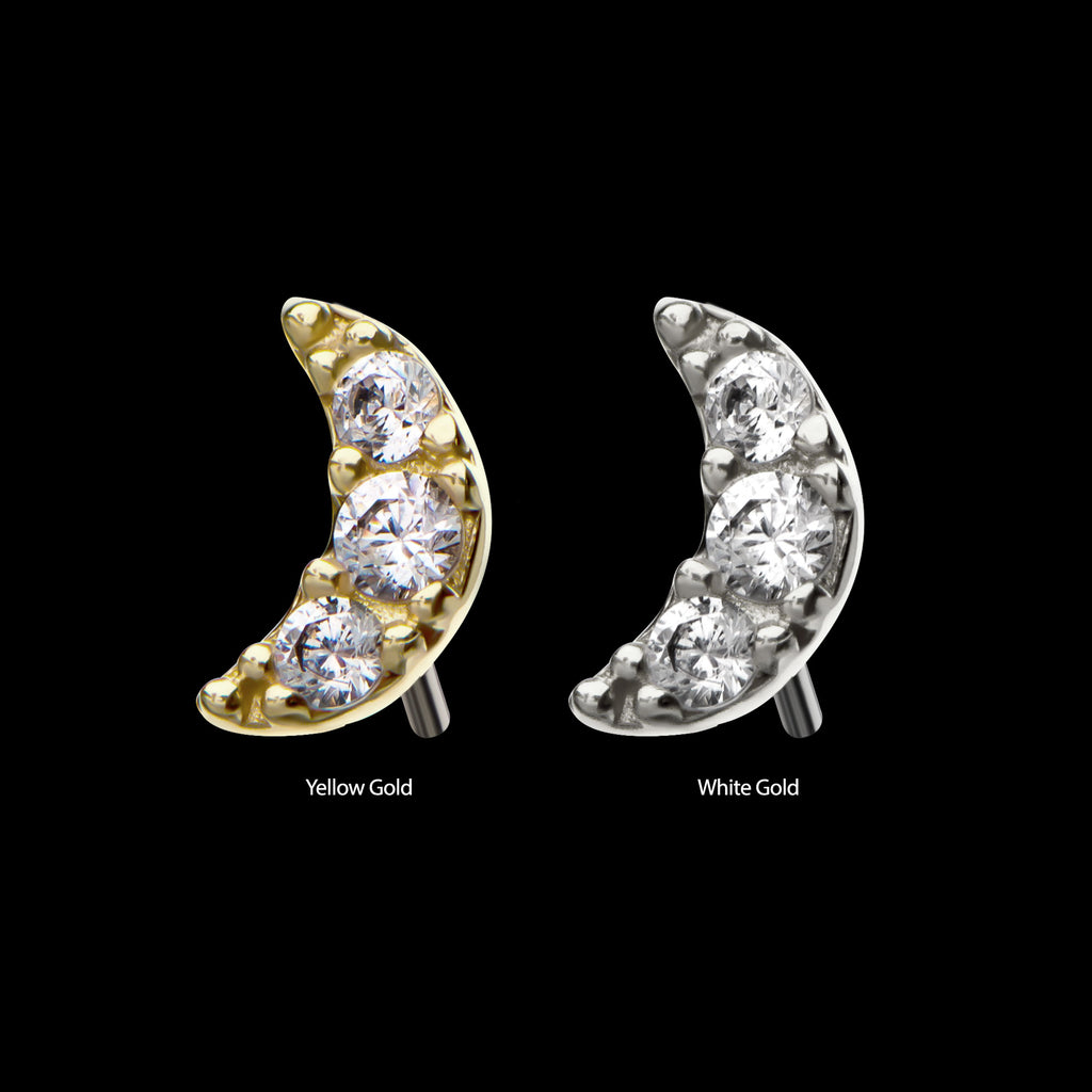 1.5mm 3-Prong Set Clear CZ Crescent Moon Flatback Stud Earring / Nosering - Clear CZ in 14Kt Gold