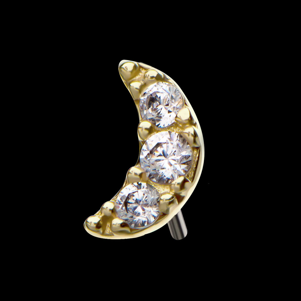 1.5mm 3-Prong Set Clear CZ Crescent Moon Flatback Stud Earring / Nosering - Clear CZ in 14Kt Gold