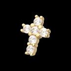 Prong Set Multi-Clear CZ Cross Flatback Stud Earring / Nosering - Clear CZ in 14Kt Yellow Gold
