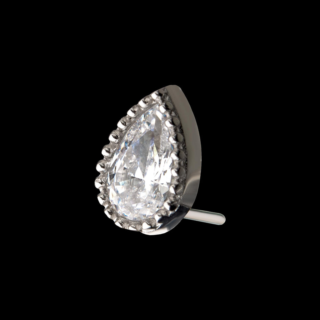Clear CZ Pear-Shaped Flatback Stud Earring / Nosering - Clear CZ in 14Kt Gold