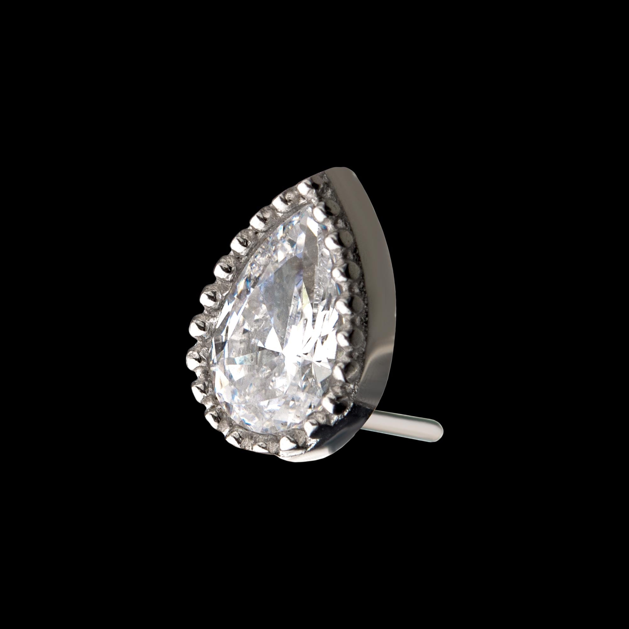 Clear CZ Pear-Shaped Flatback Stud Earring / Nosering - Clear CZ in 14Kt Gold