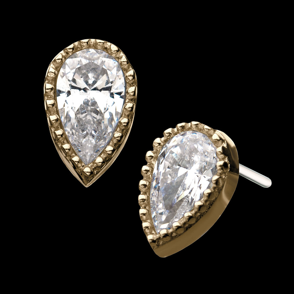 Clear CZ Pear-Shaped Flatback Stud Earring / Nosering - Clear CZ in 14Kt Gold