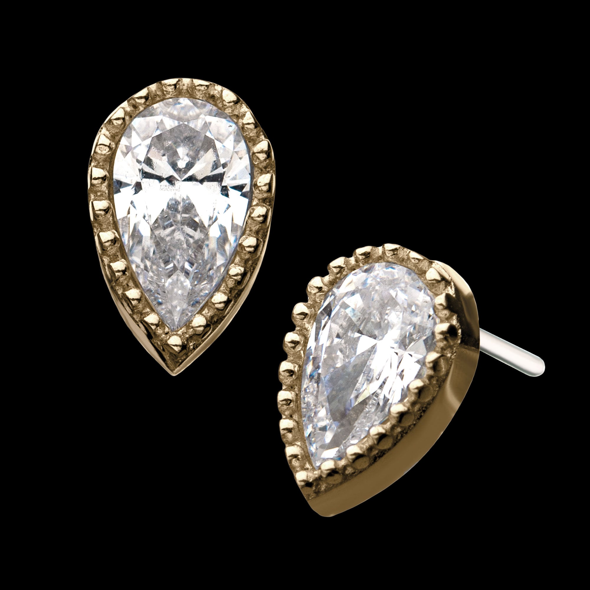 Clear CZ Pear-Shaped Flatback Stud Earring / Nosering - Clear CZ in 14Kt Gold