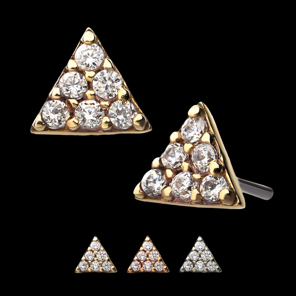 Prong Set Multi-Clear CZ Triangle Shape Flatback Stud Earring / Nosering - Clear CZ in 14Kt Gold