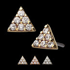 Prong Set Multi-Clear CZ Triangle Shape Flatback Stud Earring / Nosering - Clear CZ in 14Kt Gold