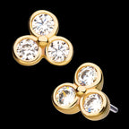Bezel Round CZ Trinity Flatback Stud Earring / Nosering - CZ in 14Kt Yellow Gold