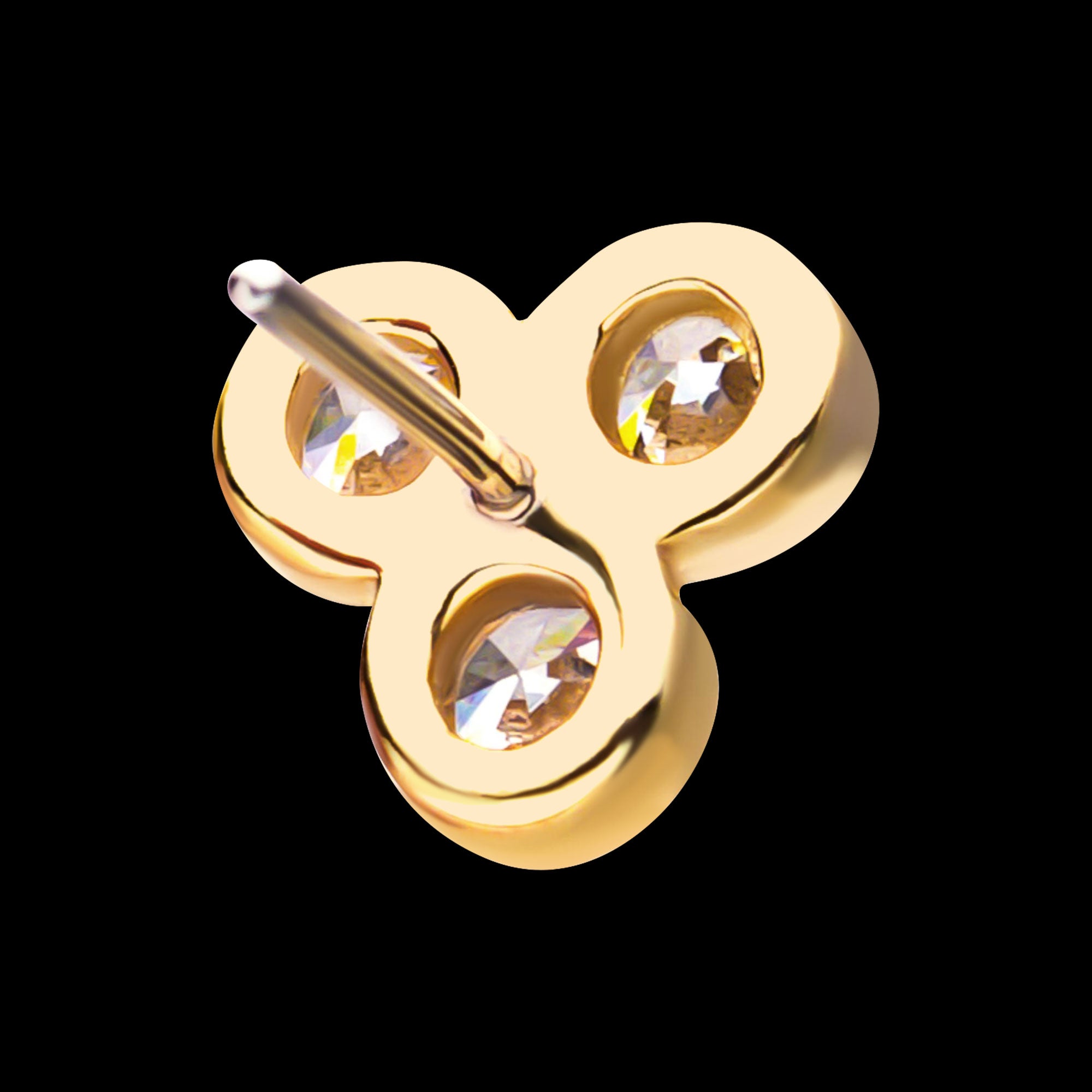 Bezel Round CZ Trinity Flatback Stud Earring / Nosering - CZ in 14Kt Yellow Gold