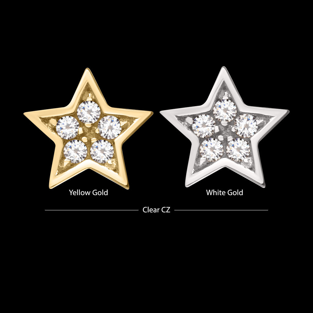 Star with Prong Set Gem Flatback Stud Earring / Nosering - Gem in 14Kt Gold