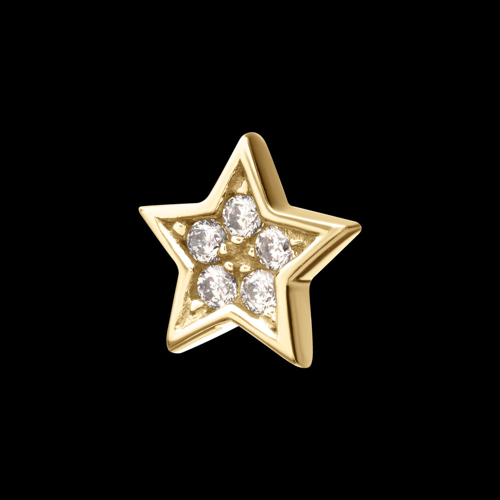 Star with Prong Set Gem Flatback Stud Earring / Nosering - Gem in 14Kt Gold
