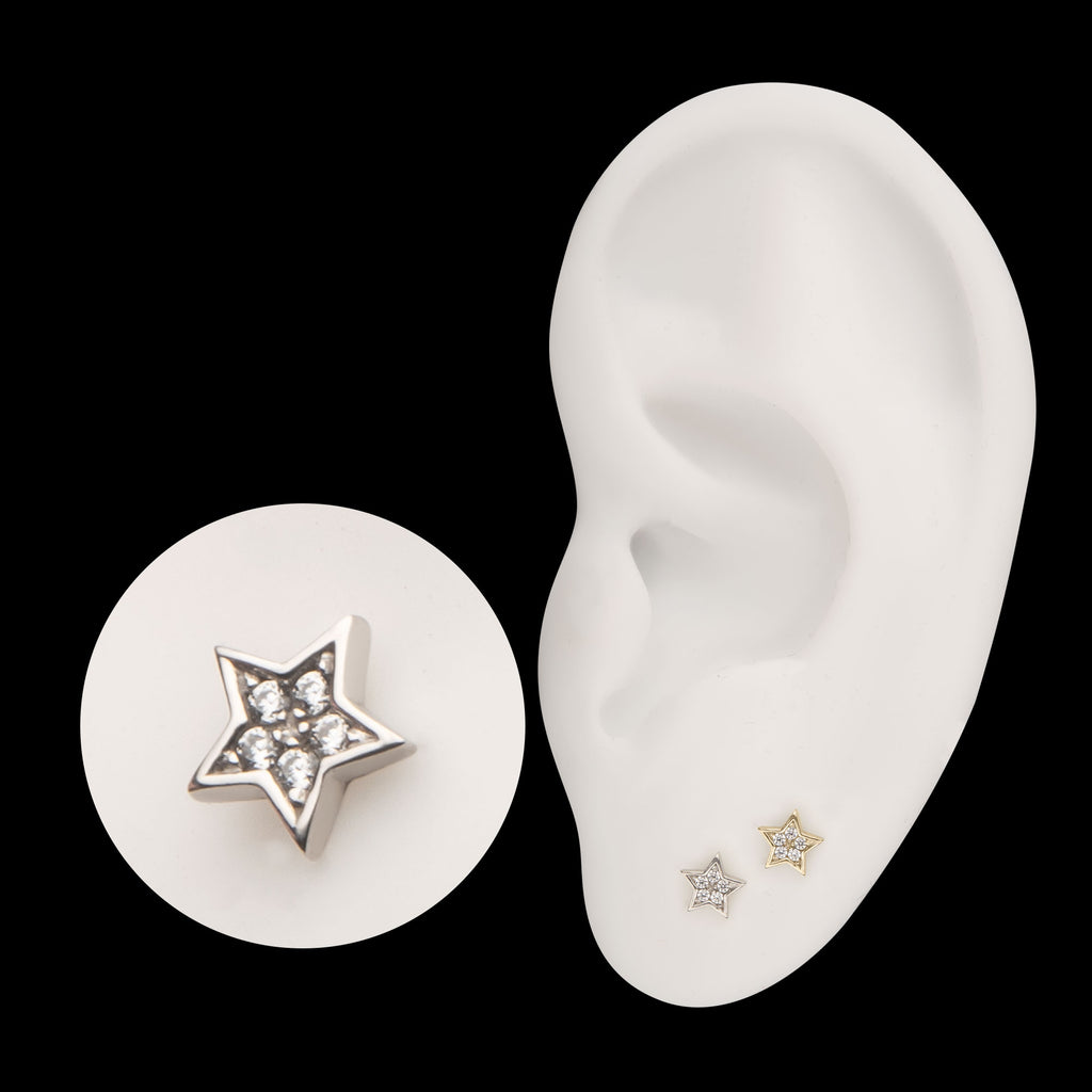 Star with Prong Set Gem Flatback Stud Earring / Nosering - Gem in 14Kt Gold