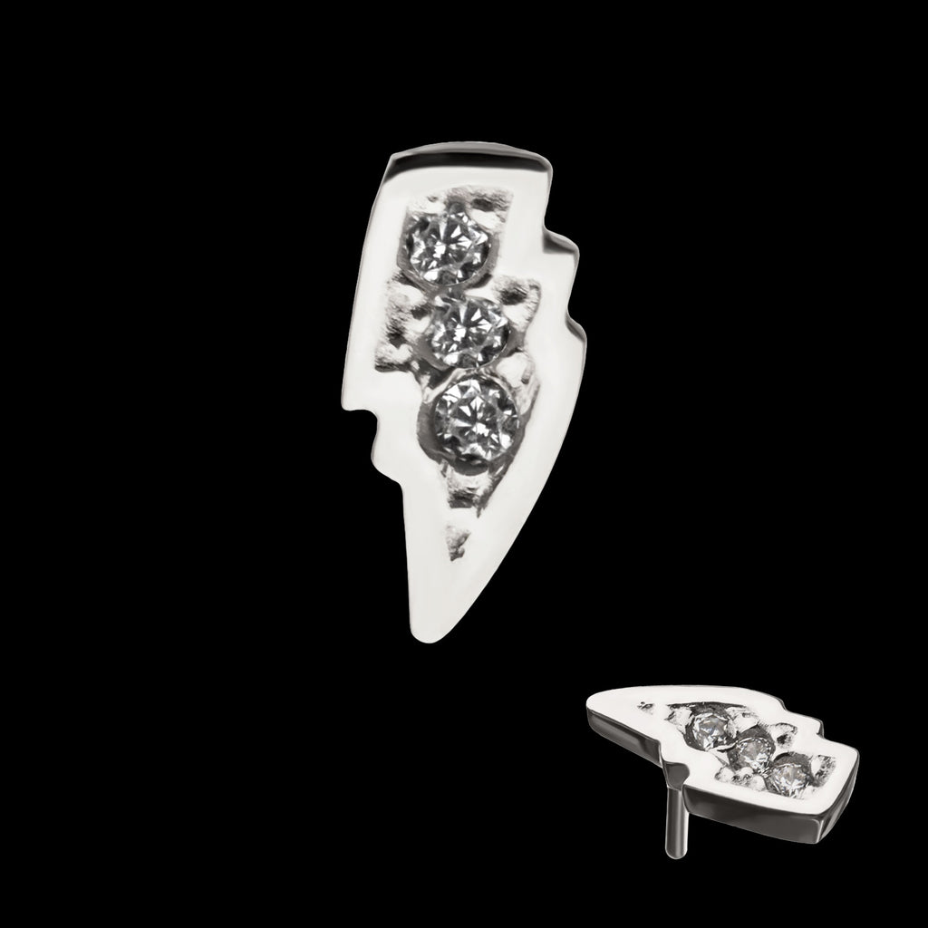 Clear Gem Lightning Bolt Flatback Stud Earring / Nosering - Gem in 14Kt Gold