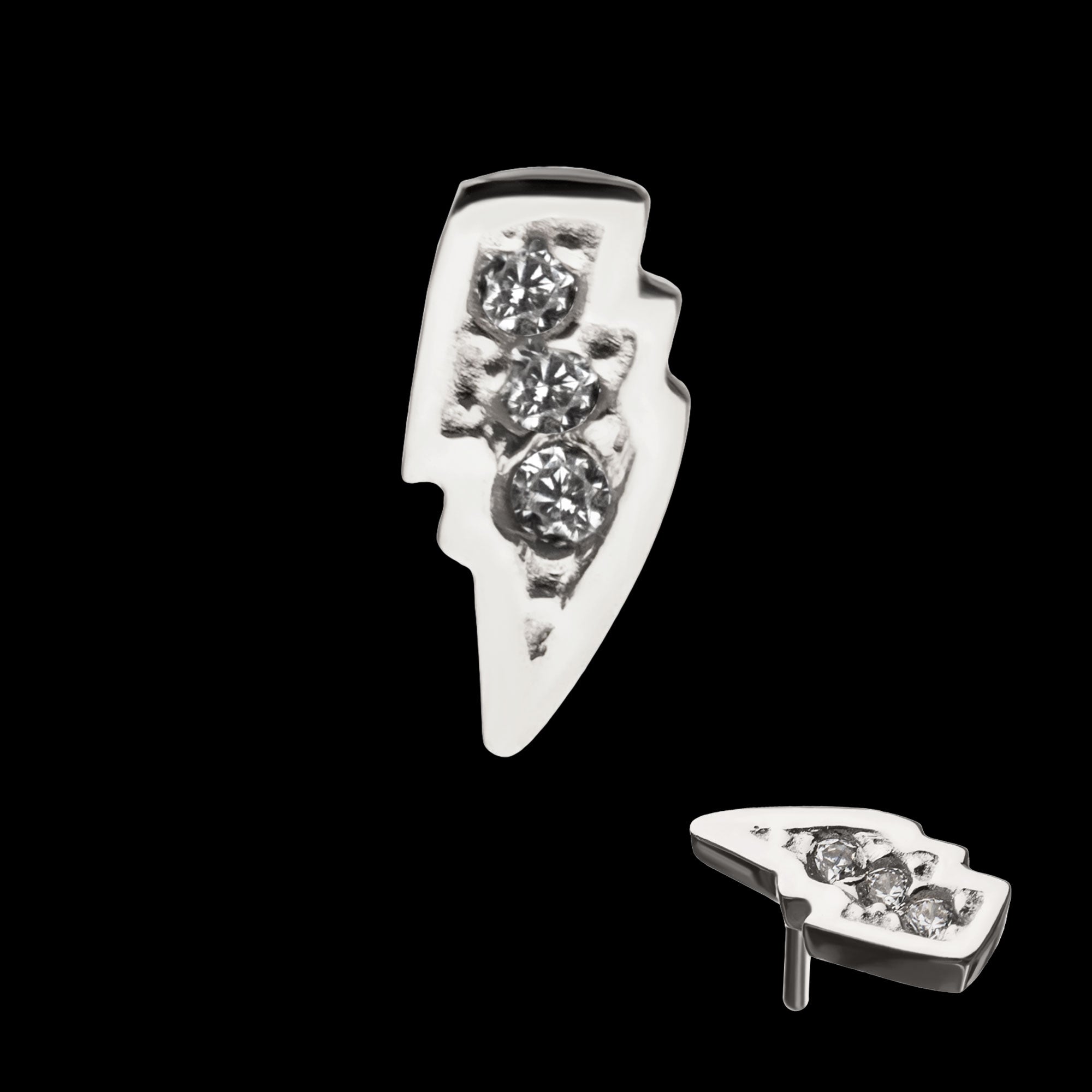 Clear Gem Lightning Bolt Flatback Stud Earring / Nosering - Gem in 14Kt Gold