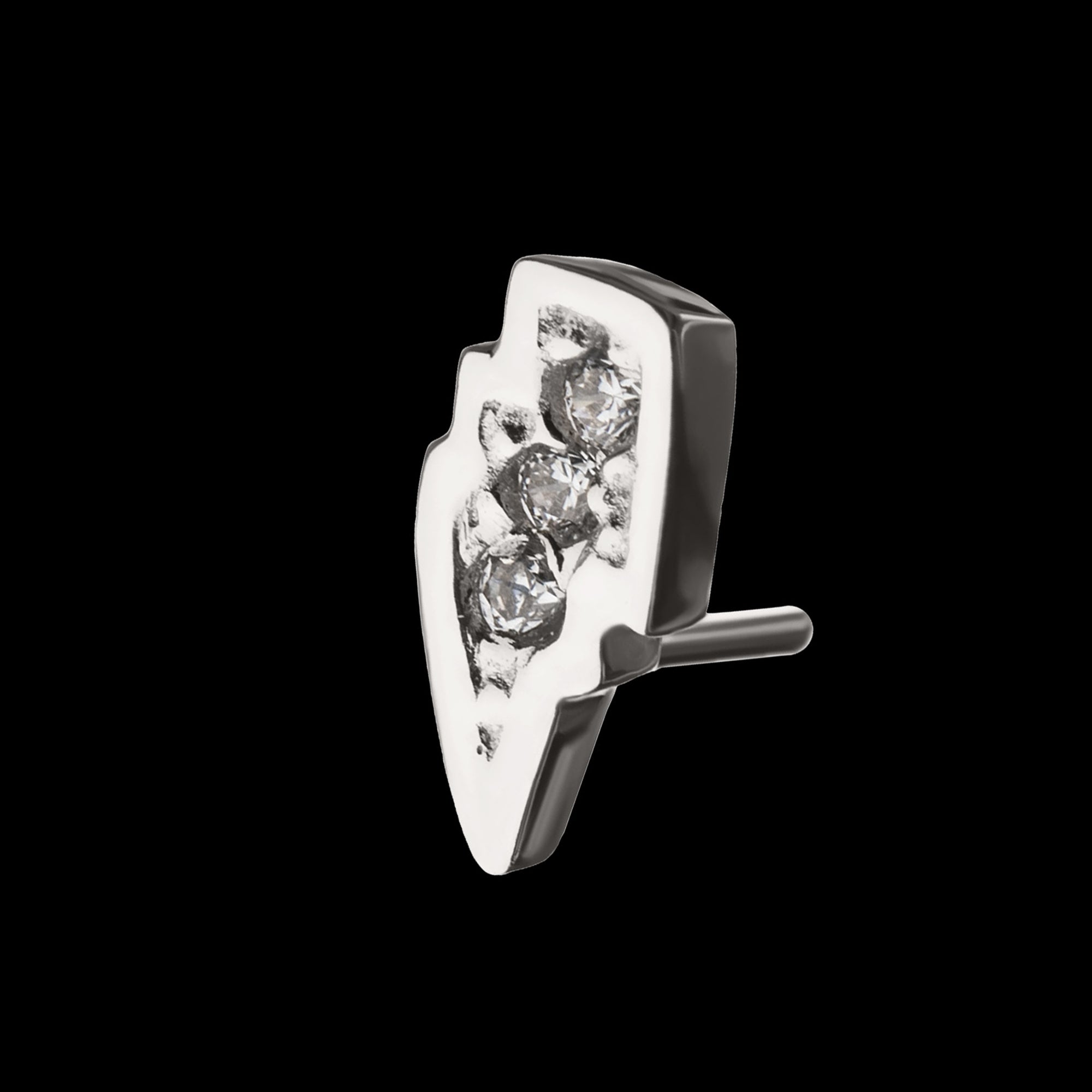 Clear Gem Lightning Bolt Flatback Stud Earring / Nosering - Gem in 14Kt Gold