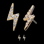 Prong Set Round Gem Lightning Bolt Flatback Stud Earring / Nosering - Gem in 14Kt Gold