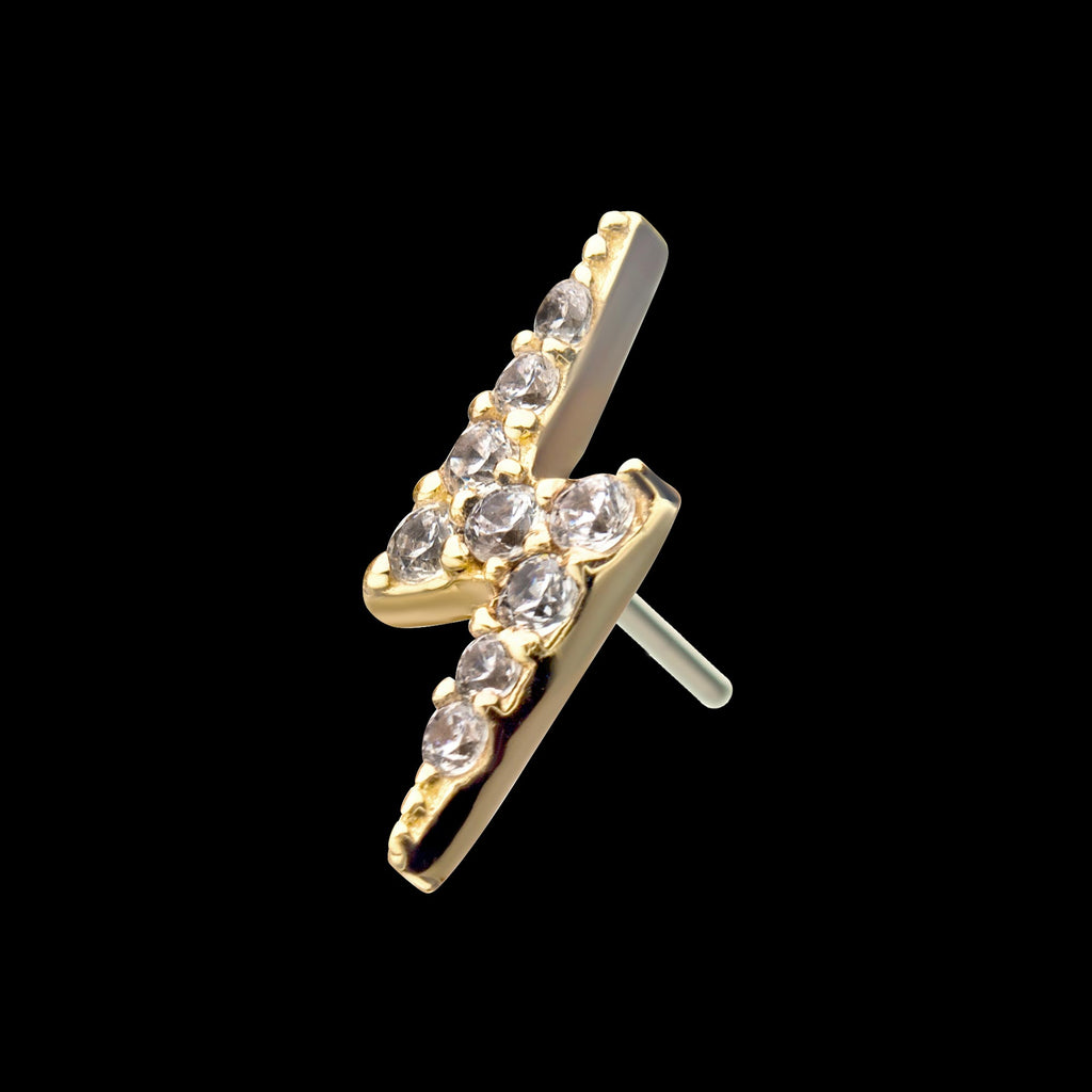 Prong Set Round Gem Lightning Bolt Flatback Stud Earring / Nosering - Gem in 14Kt Gold