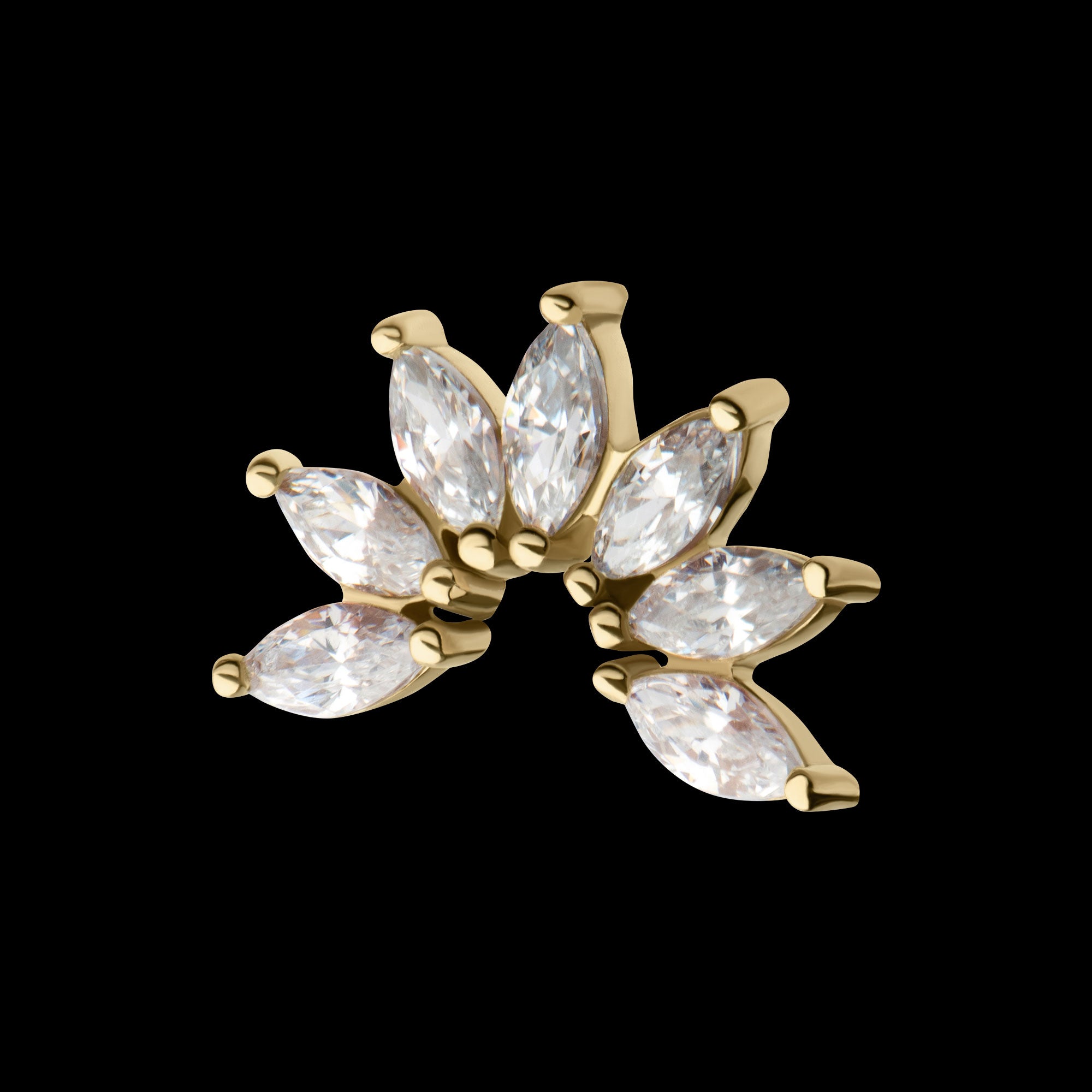 Pronged Marquise CZ Fan Shape Cluster Flatback Stud Earring / Nosering - CZ in 14Kt Yellow Gold