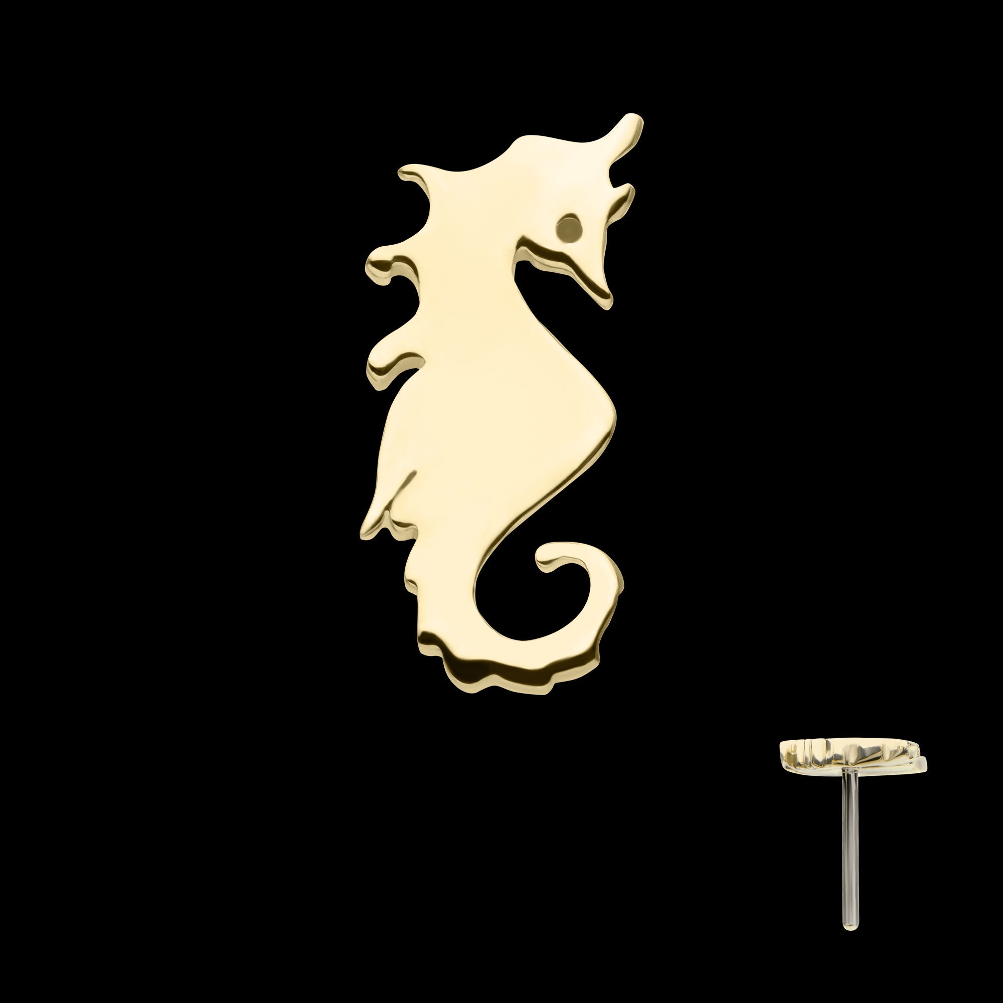 Seahorse Flatback Stud Earring / Nosering - 14Kt Yellow Gold