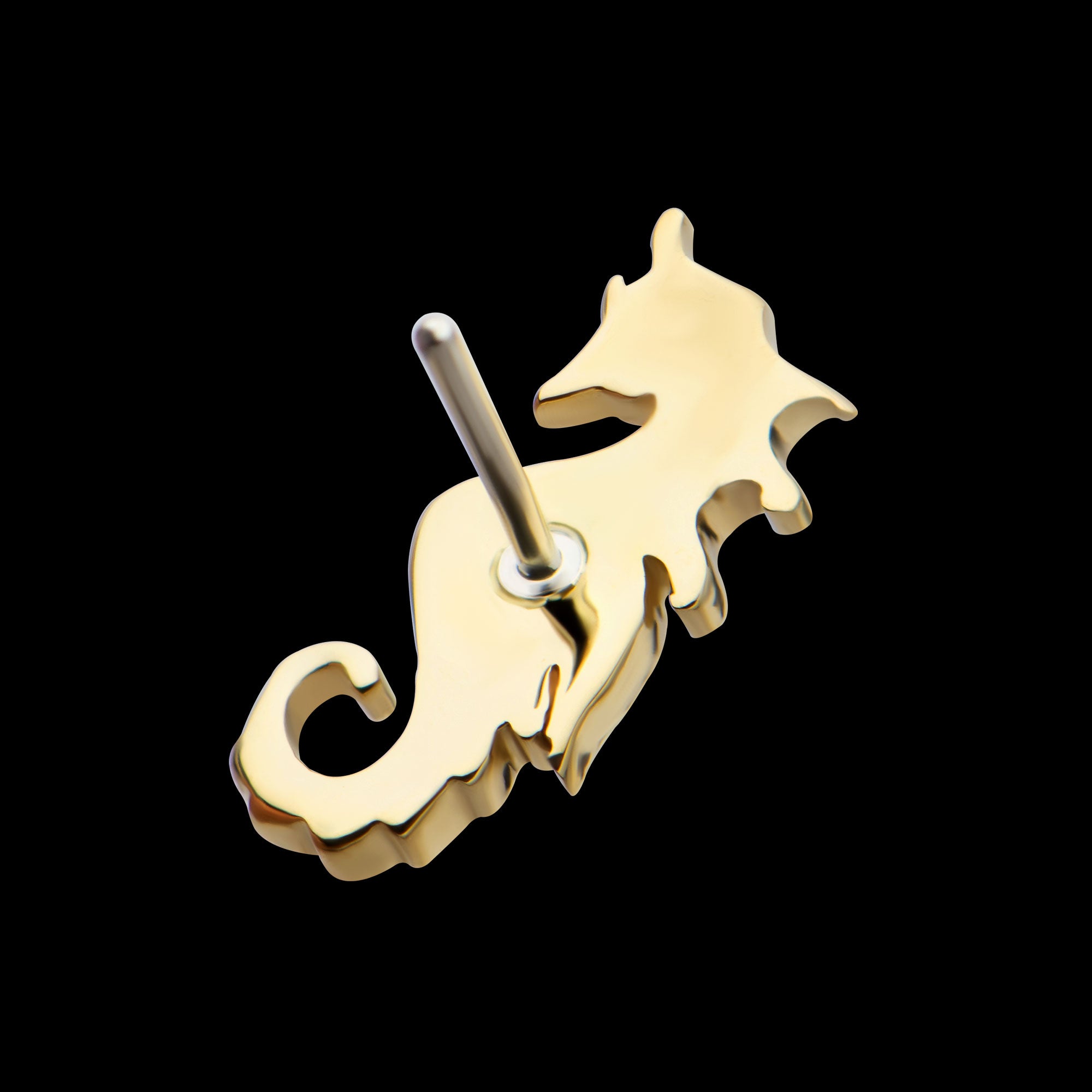 Seahorse Flatback Stud Earring / Nosering - 14Kt Yellow Gold