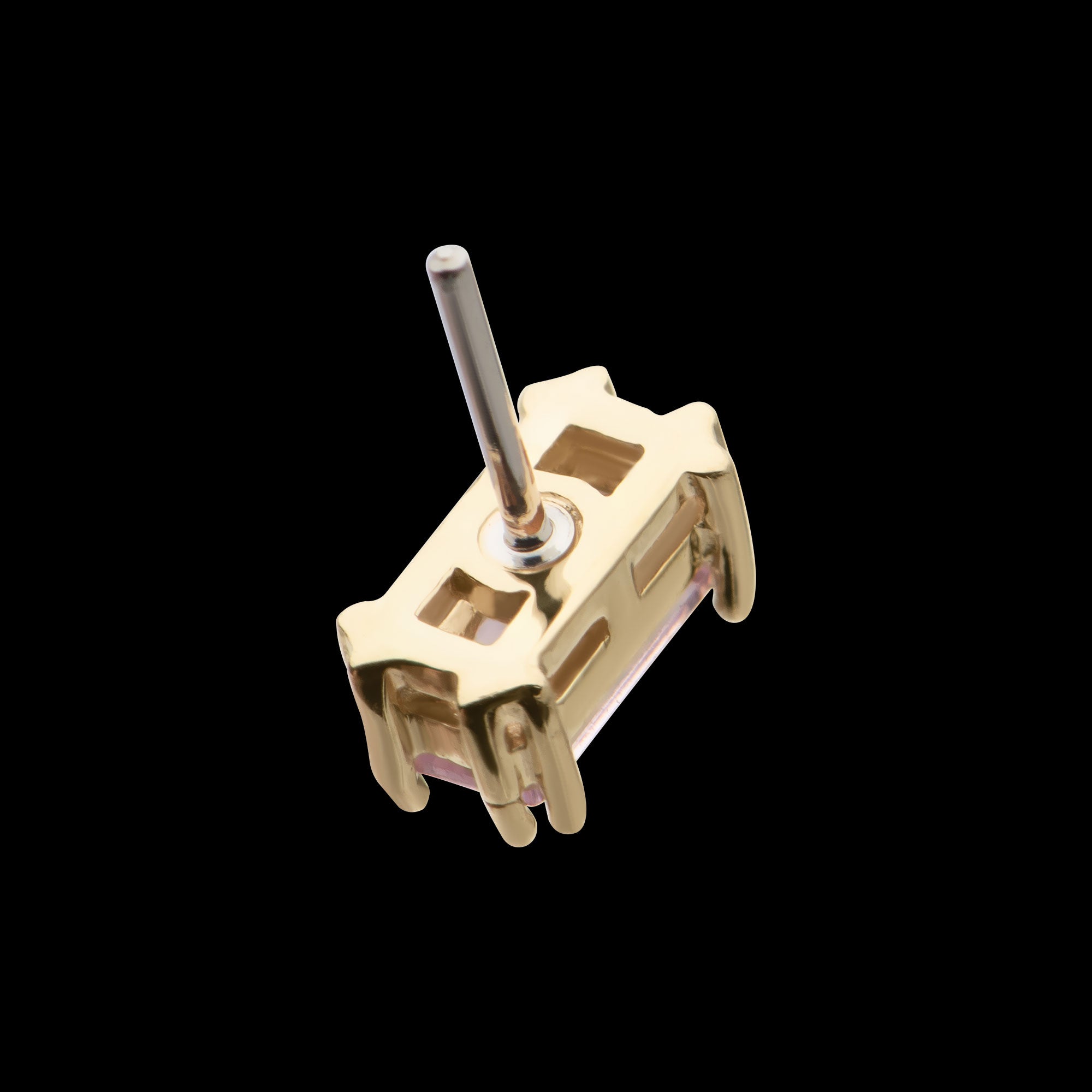 4mm Emerald Cut Prong Set Gem Flatback Stud Earring / Nosering - Gem in 14Kt Gold
