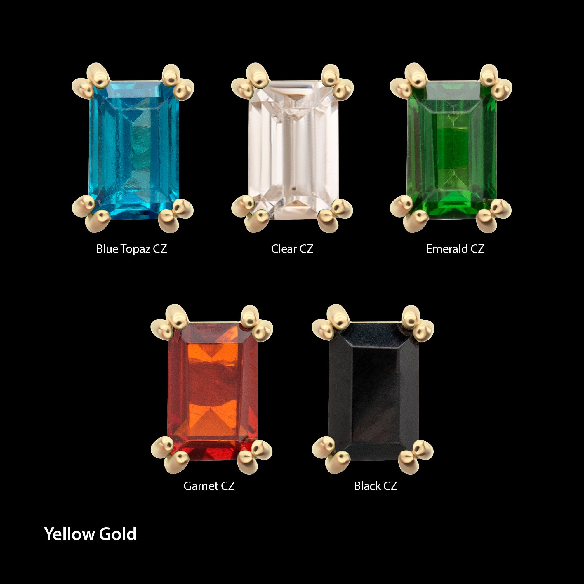 3mm Emerald Cut Prong Set Gem Flatback Stud Earring / Nosering - Gem in 14Kt Gold