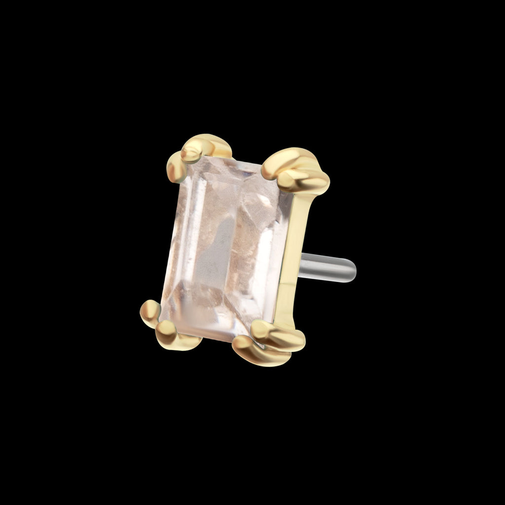 3mm Emerald Cut Prong Set Gem Flatback Stud Earring / Nosering - Gem in 14Kt Gold