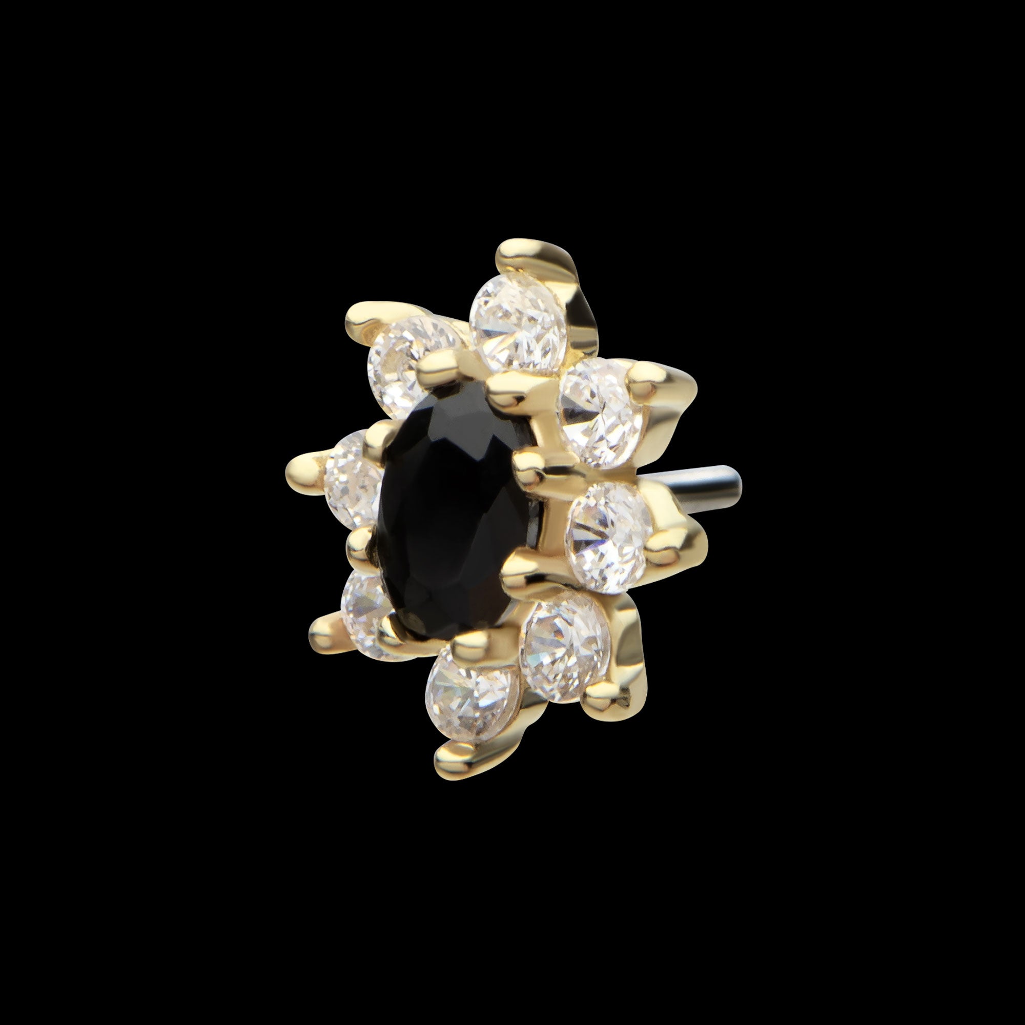 Regalia Oval CZ Gem Flower Flatback Stud Earring / Nosering - CZ in 14Kt Yellow Gold