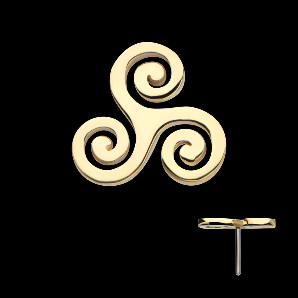 Triskelion Celtic Symbol Flatback Stud Earring / Nosering - 14Kt Yellow Gold