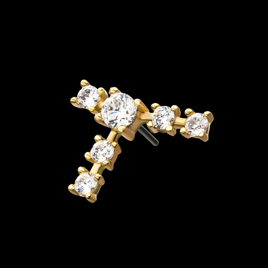 Capricorn Constellation with 4mm Center Clear CZ Gem and Five 3mm Clear CZ Side Gems Flatback Stud Earring / Nosering - Clear CZ in 14Kt Yellow Gold
