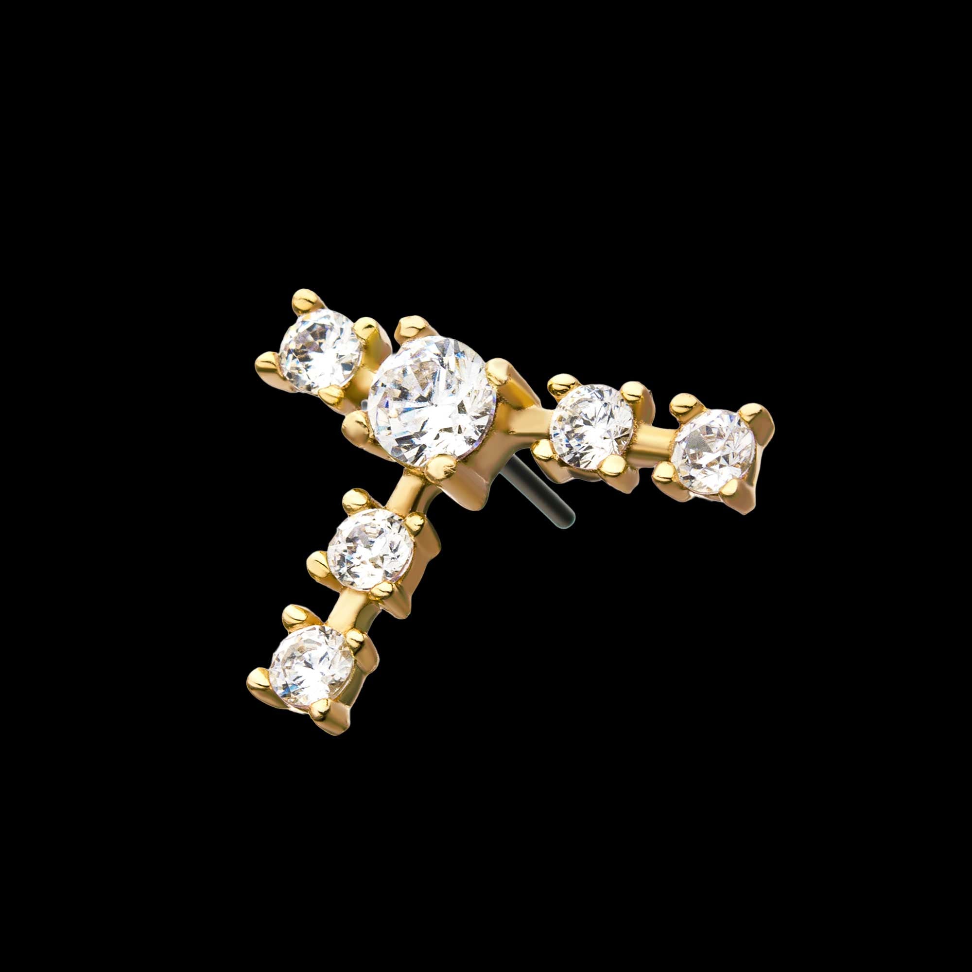 Capricorn Constellation with 4mm Center Clear CZ Gem and Five 3mm Clear CZ Side Gems Flatback Stud Earring / Nosering - Clear CZ in 14Kt Yellow Gold