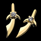 Dagger with 1.5mm Center Accent Clear CZ Gem Flatback Stud Earring / Nosering - Clear CZ in 14Kt Yellow Gold