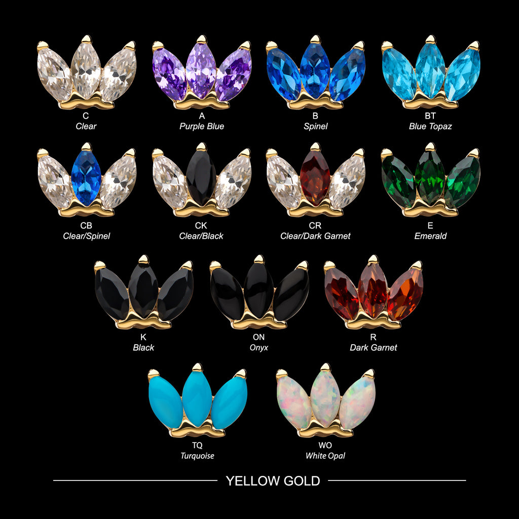 Triple Marquise Cluster s Flatback Stud Earring / Nosering - 14Kt Gold