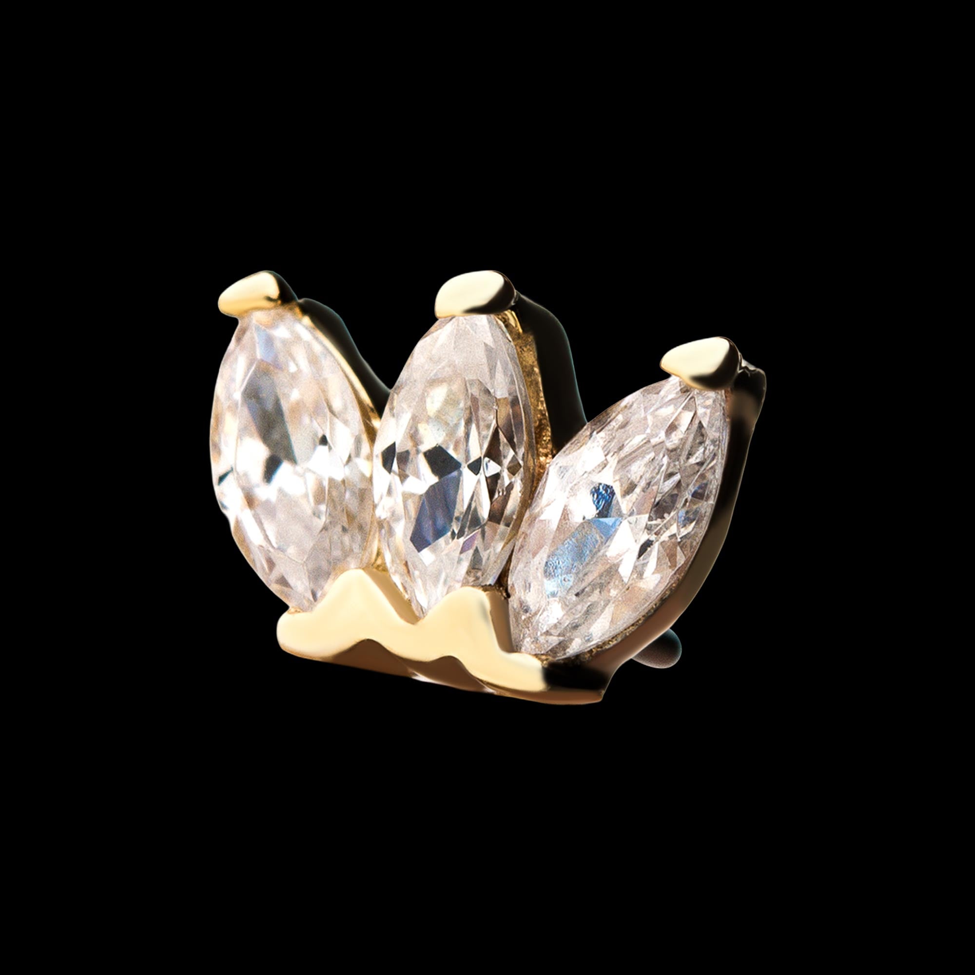 Triple Marquise Cluster s Flatback Stud Earring / Nosering - 14Kt Gold