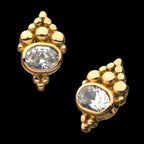 Beaded Cluster Design around 3mm Bezel Set Gem Flatback Stud Earring / Nosering - Gem in 14Kt Yellow Gold
