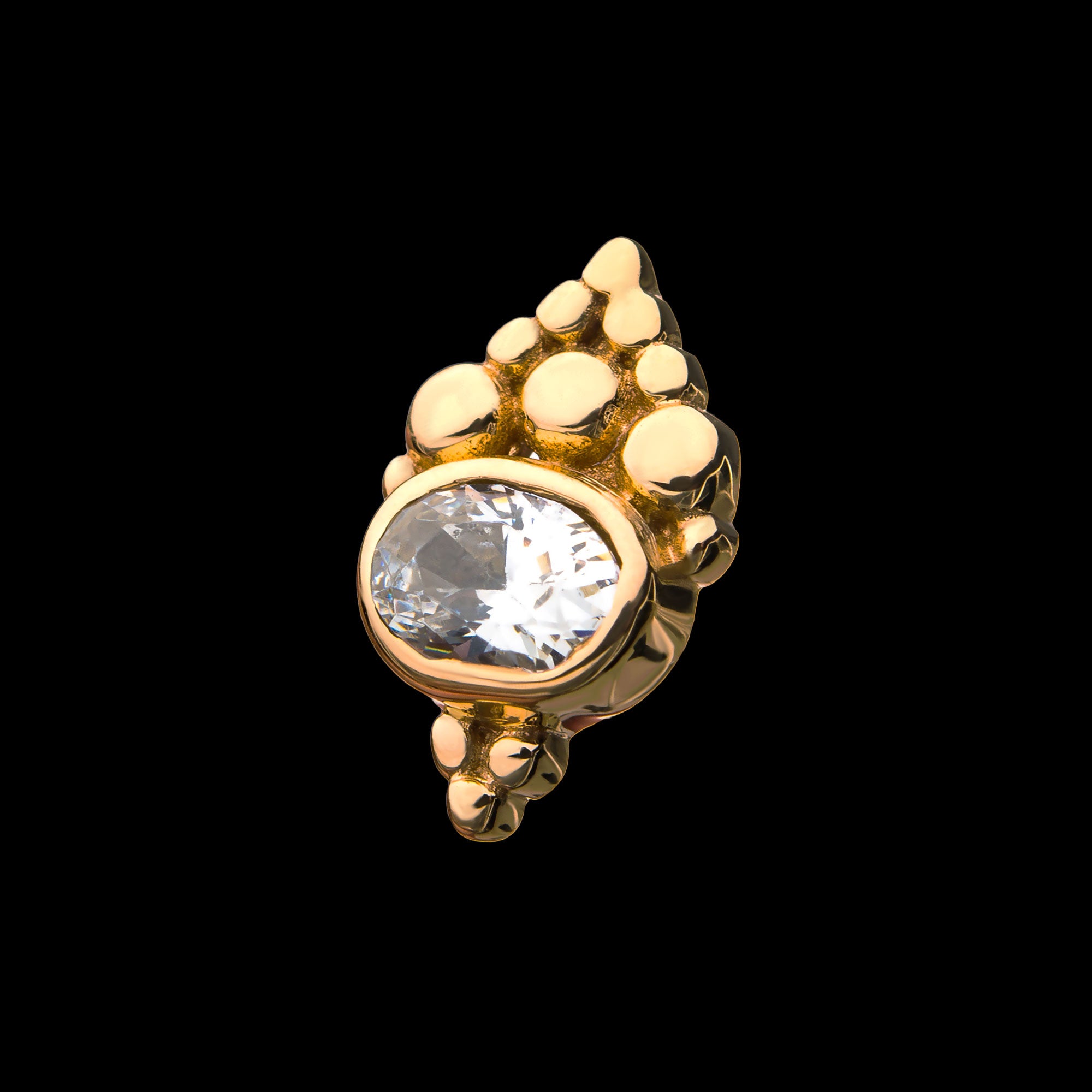 Beaded Cluster Design around 3mm Bezel Set Gem Flatback Stud Earring / Nosering - Gem in 14Kt Yellow Gold