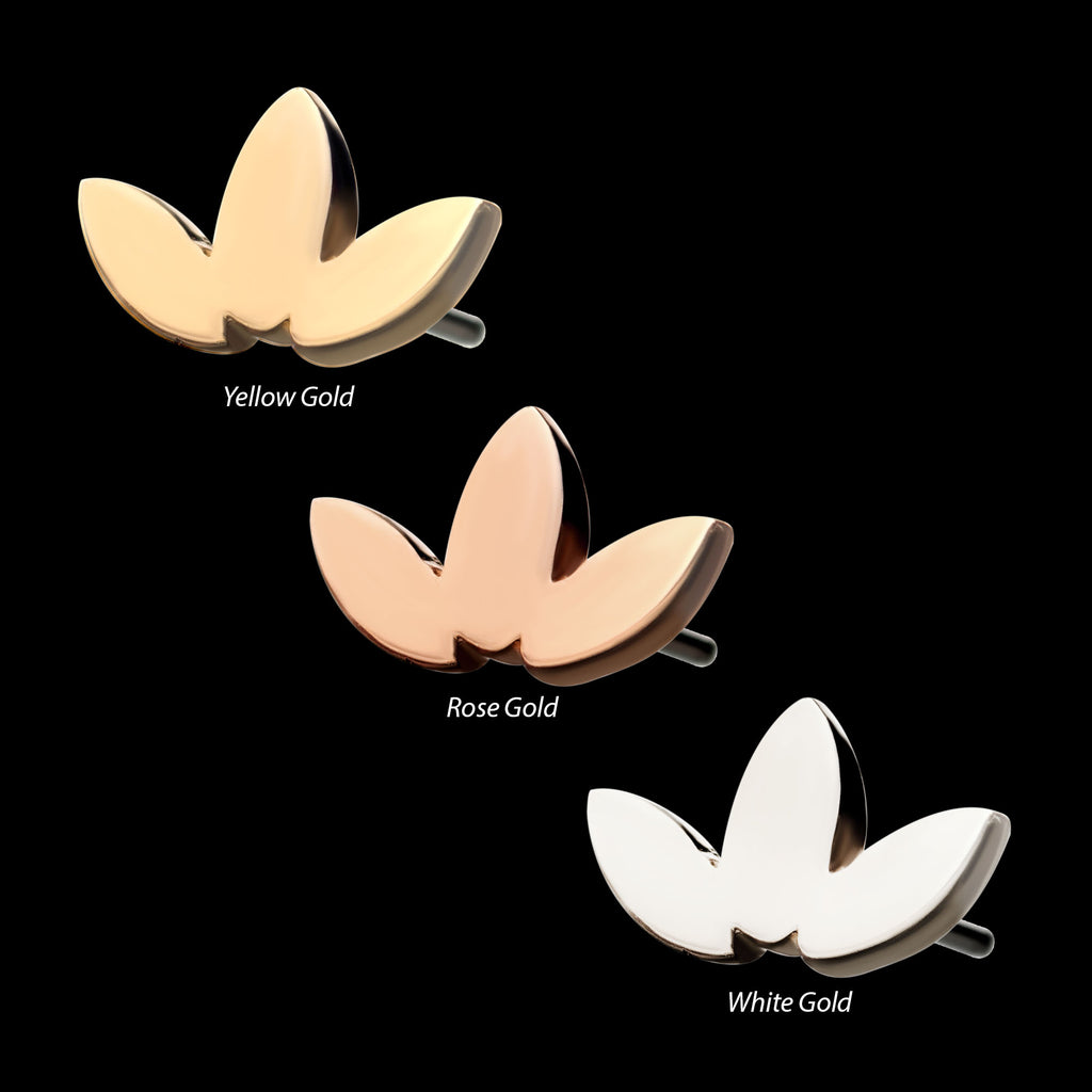 3-Cluster Low Profile Flat Leaf Flatback Stud Earring / Nosering - 14Kt Gold