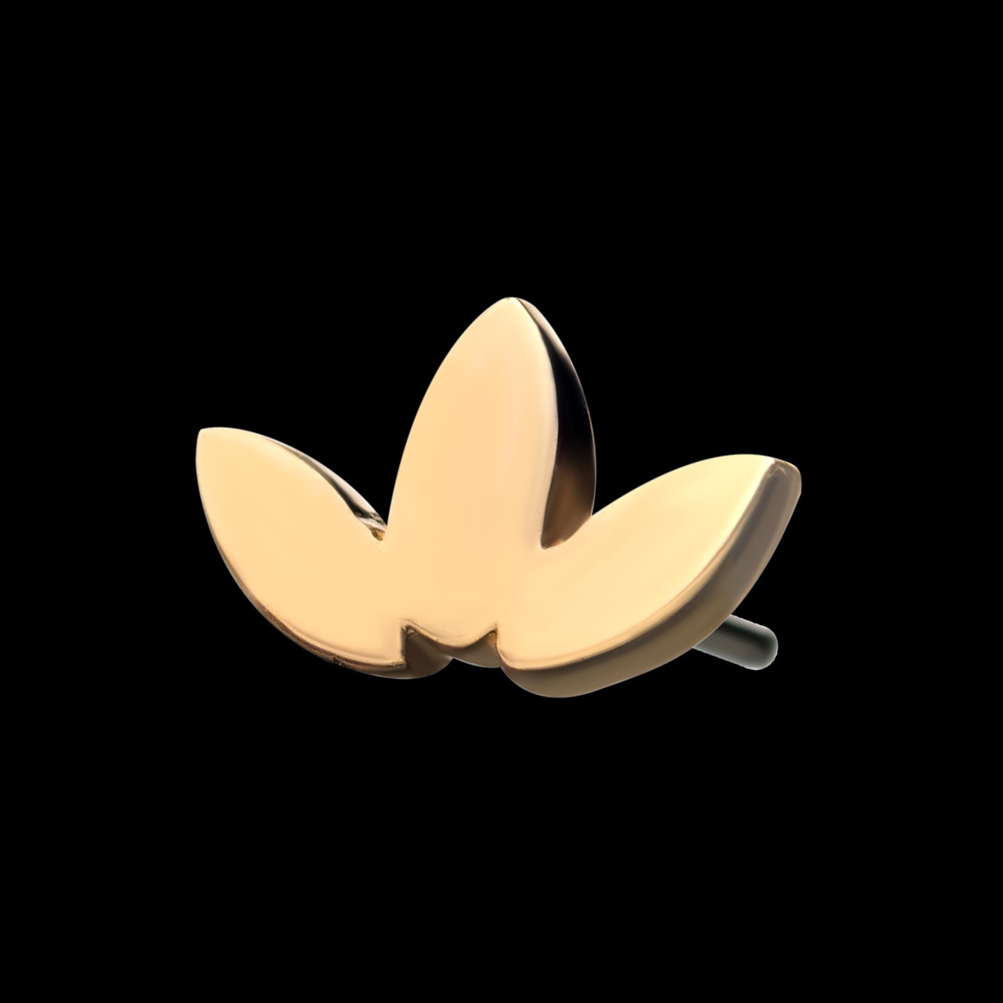 3-Cluster Low Profile Flat Leaf Flatback Stud Earring / Nosering - 14Kt Gold
