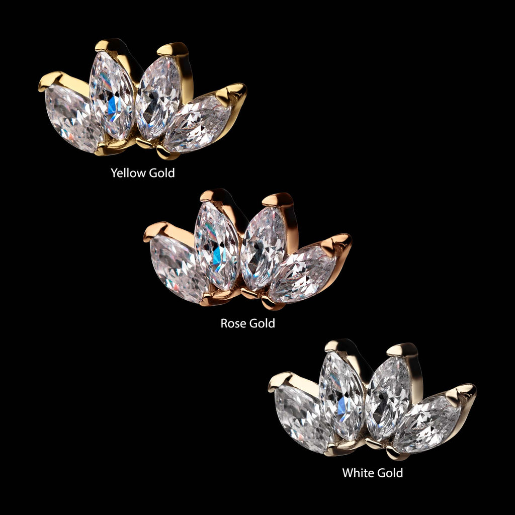 4 Marquise Clear CZ Flatback Stud Earring / Nosering - Clear CZ in 14Kt Gold
