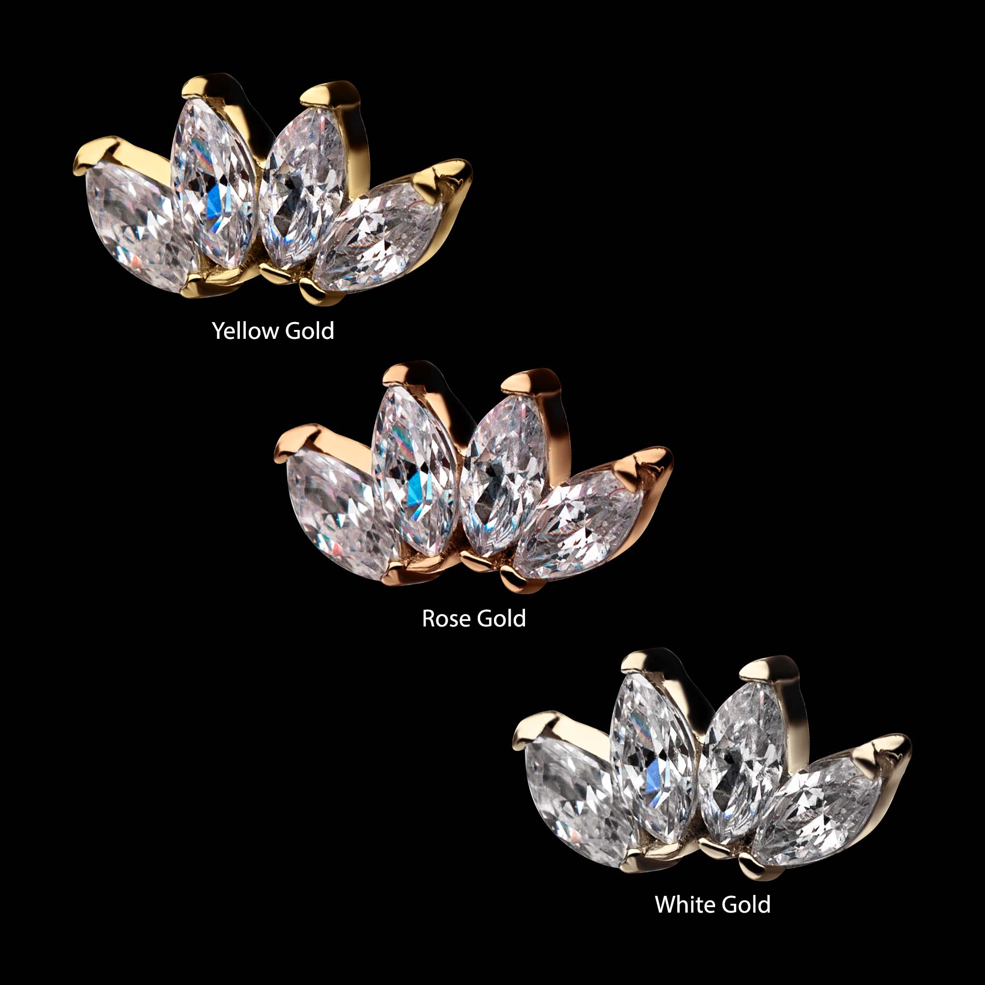 4 Marquise Clear CZ Flatback Stud Earring / Nosering - Clear CZ in 14Kt Gold