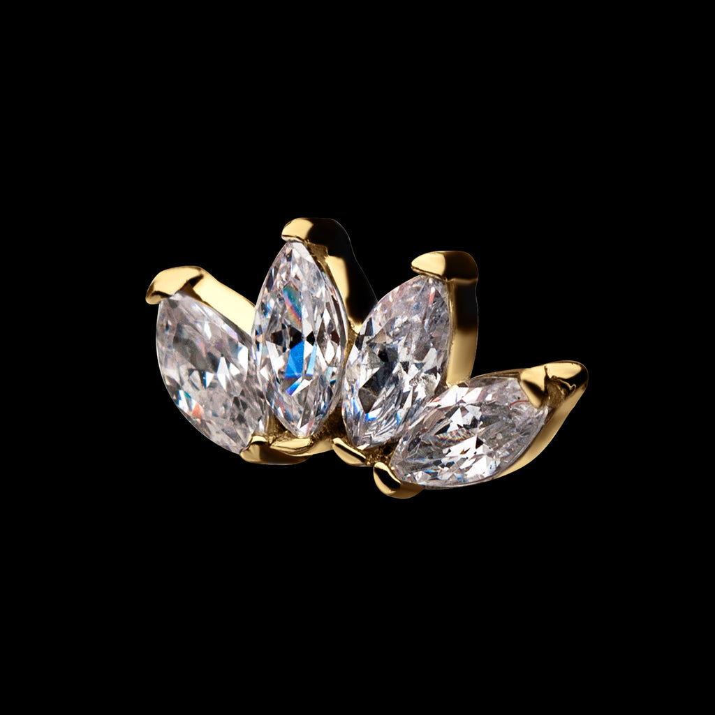 4 Marquise Clear CZ Flatback Stud Earring / Nosering - Clear CZ in 14Kt Gold