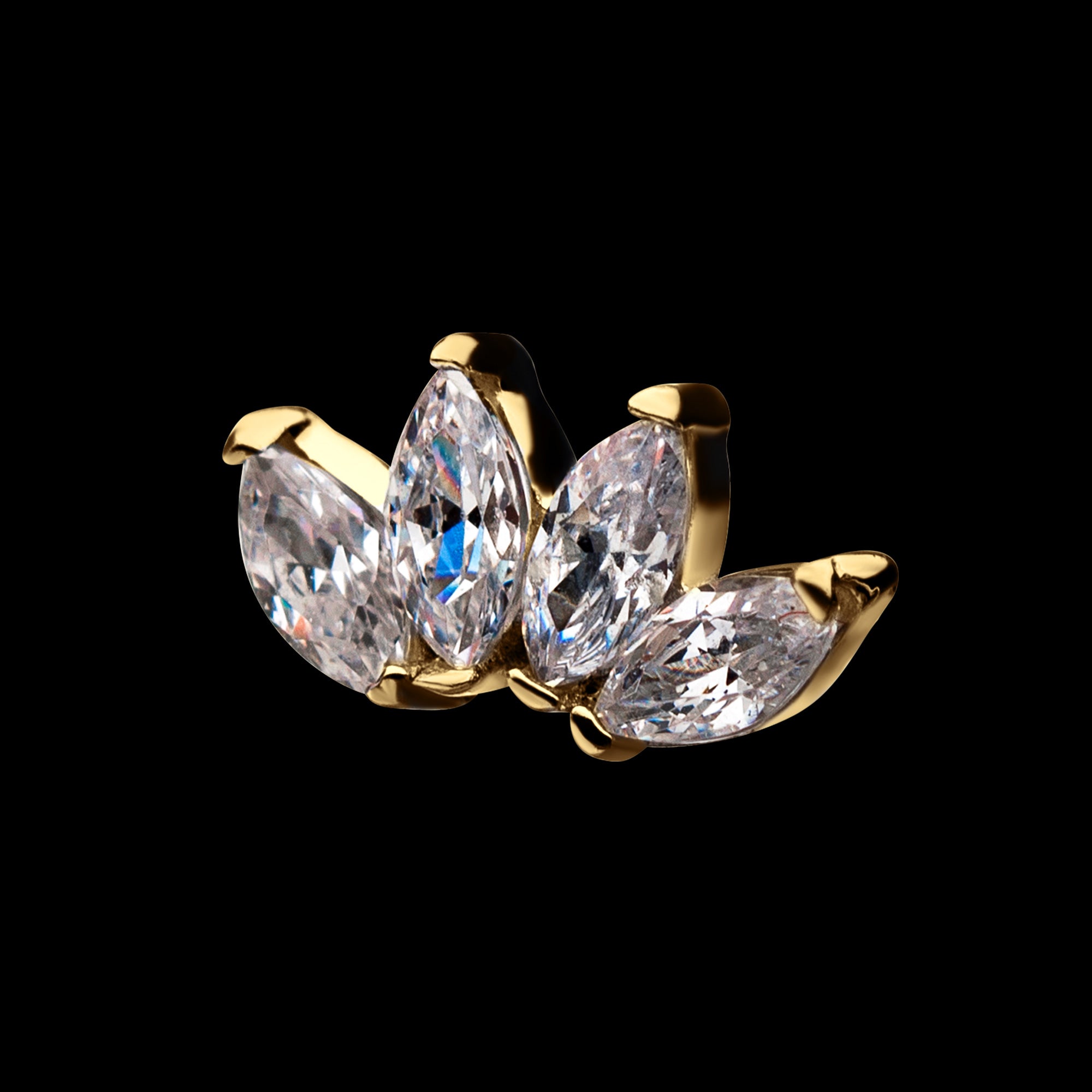 4 Marquise Clear CZ Flatback Stud Earring / Nosering - Clear CZ in 14Kt Gold