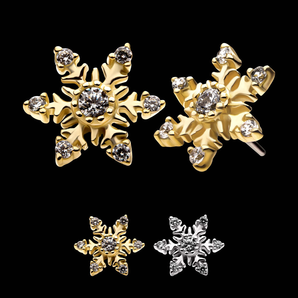 6 3-Prong Set Round Clear CZ Snowflake Flatback Stud Earring / Nosering - Clear CZ in 14Kt Gold
